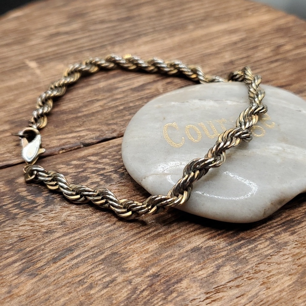 Silver and‎ gold tone twist braided rope bracelet B2221